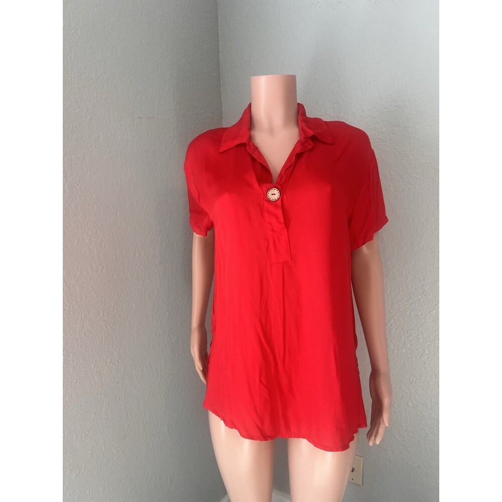 SECRET Sz 1 Womens RED Blouse Button Front Top RELAX EVERYDAY WEAR COMFORTABLE
